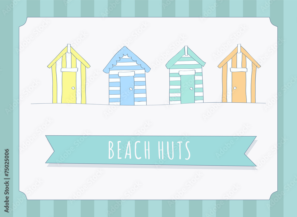 Hand Drawn Beach Huts & Bunting