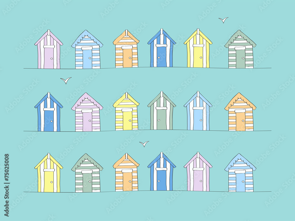 Hand Drawn Beach Huts & Bunting