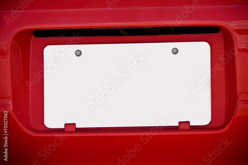 White Blank License Plate On Red Car