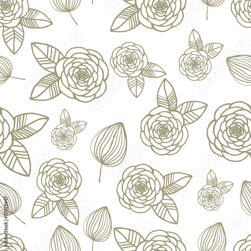 Seamless pattern with roses and leaf hand drawn