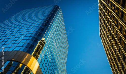 Photos Looking up at modern buildings in downtown Wilmington, Delaware.