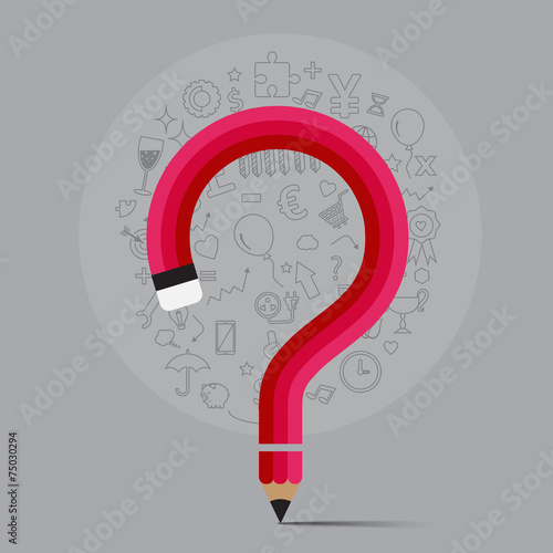 pencil bends shape to question mark form with icons