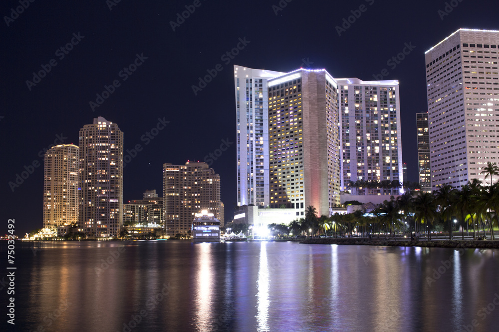 Miami Bayside Marina at night