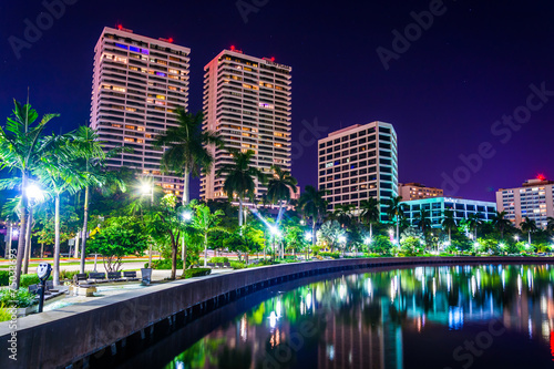Palm trees along the Intracoastal Waterway and the skyline at ni photo