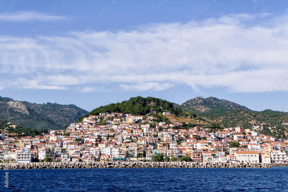 The picturesque town of Plomari, in Lesvos island, Greece