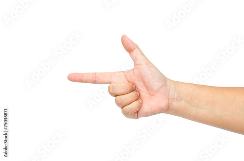 Pointing hand (or shooting or aiming) isolated on a white backgr