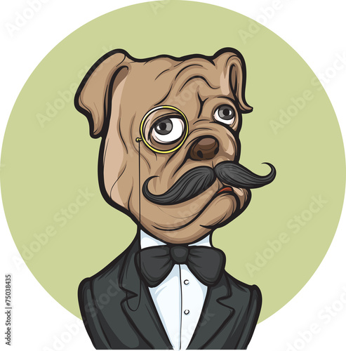 dog portrait with mustaches and monocle