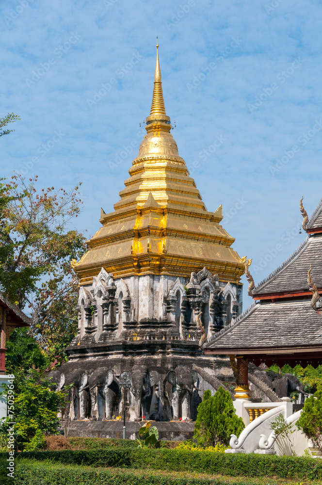 Fototapeta premium Elephant buddhist temple in Chiang Mai, North Thailand