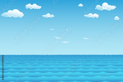 white seagulls over the waves of the sea in summer sunny day