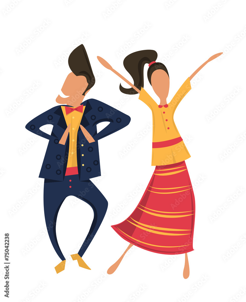 Naklejka premium Hipsters dancing in retro clothes