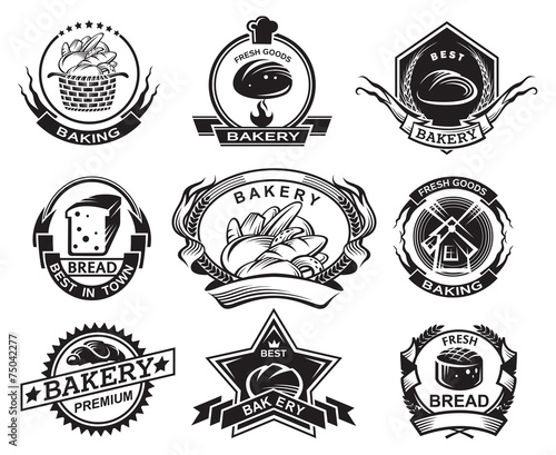 set of nine monochrome bakery labels