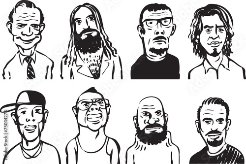 whiteboard drawing - collection of doodle men faces