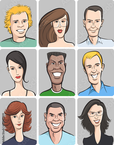 smiling men and women faces collection