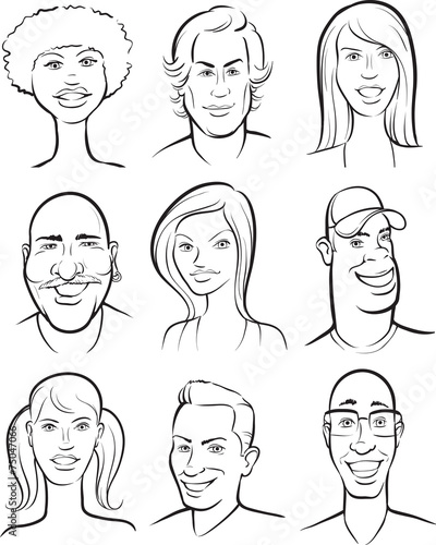 whiteboard drawing - smiling people faces collection
