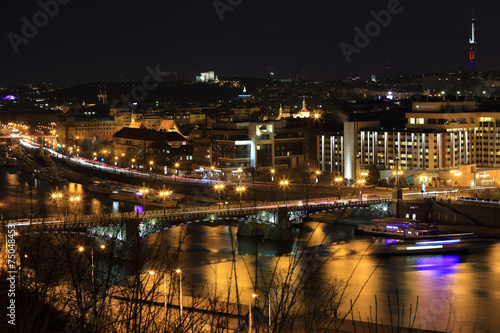 Winter night Prague City above River Vltava, Czech Republic © Kajano