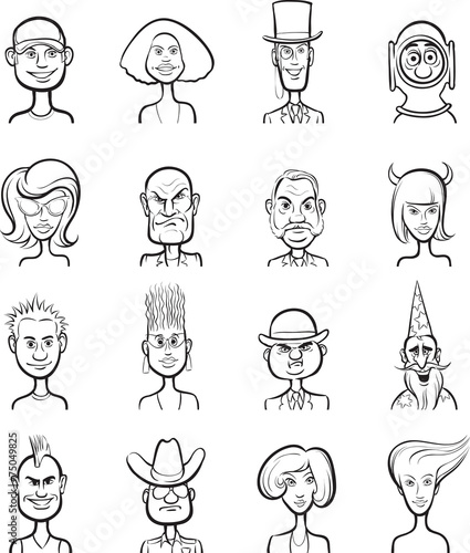 whiteboard drawing - various funny vector faces collection