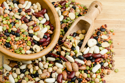 legumes on wood, closeup, background