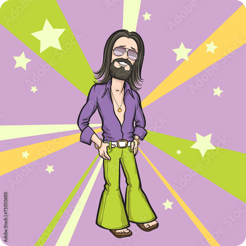 Cartoon standing bearded hippie