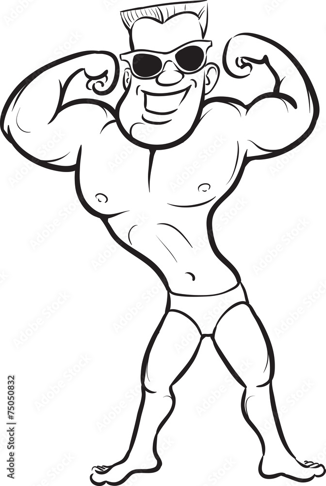 whiteboard drawing - cartoon beach muscleman whiteboard drawing - cartoon beach muscleman