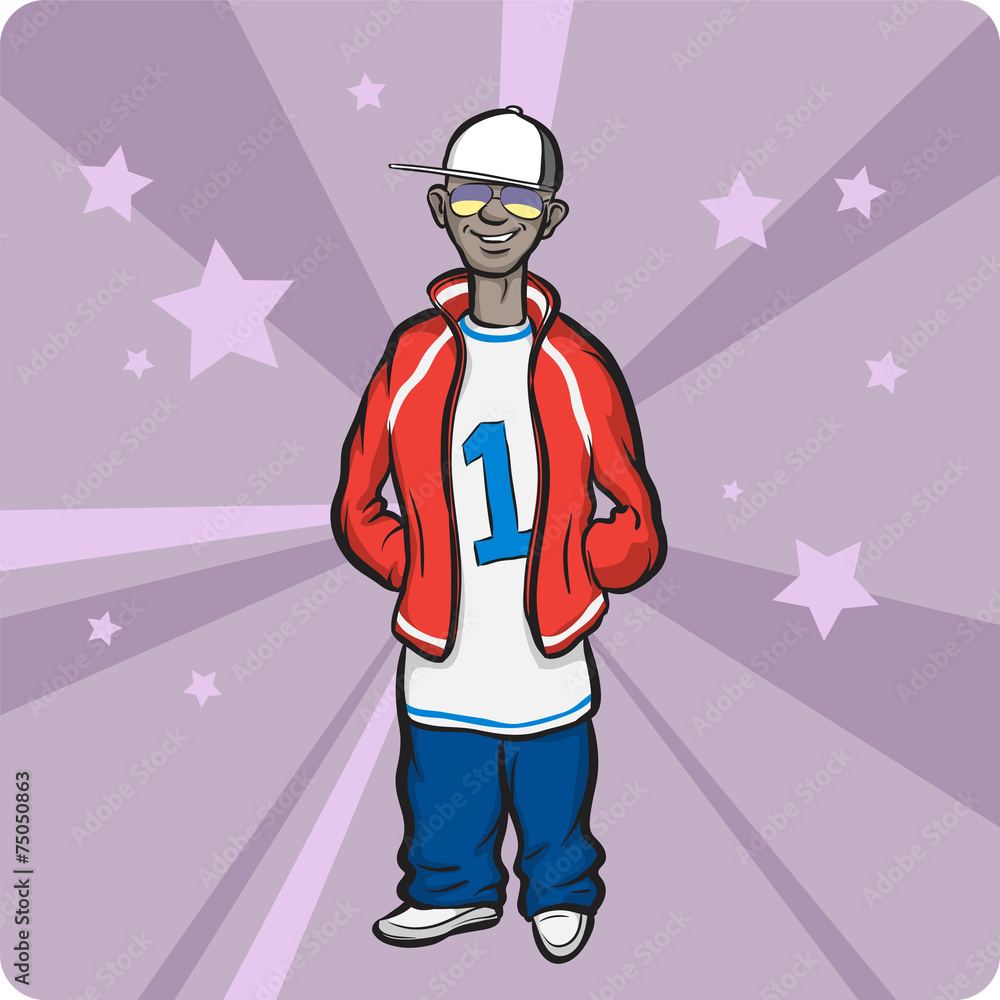 Cartoon standing hip-hop style teenager Cartoon standing hip-hop style teenager