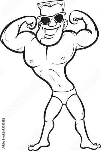 whiteboard drawing - cartoon beach muscleman