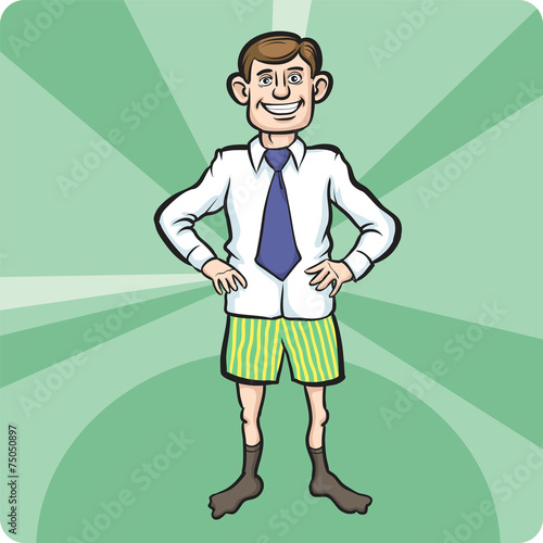 cartoon standing businessman in boxer shorts
