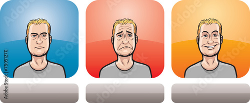 tired guy face three expressions