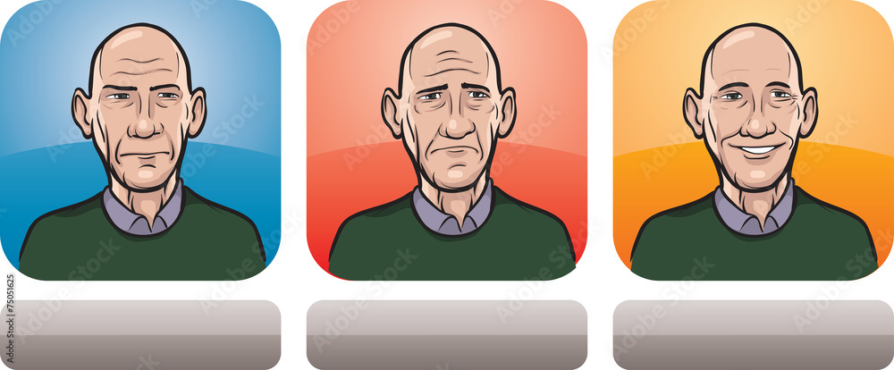 bald man face three expressions bald man face three expressions