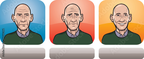 bald man face three expressions