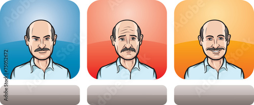 man with mustaches face three expressions
