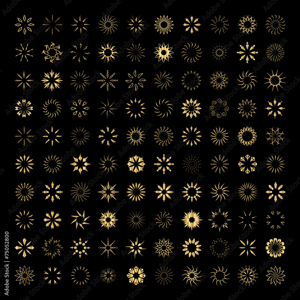 Sun's Rays Icons Set - Isolated On Black Background Sun's Rays Icons Set - Isolated On Black Background
