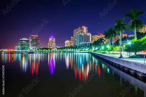 The skyline at night in West Palm Beach, Florida. photo