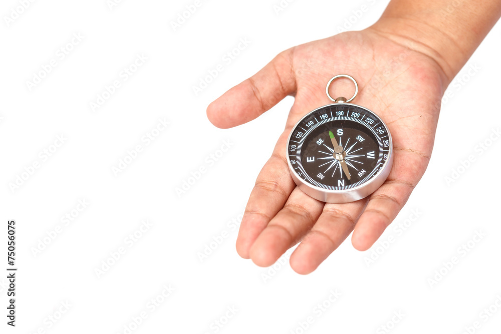 Hand holding Compass isolated on white background Hand holding Compass isolated on white background