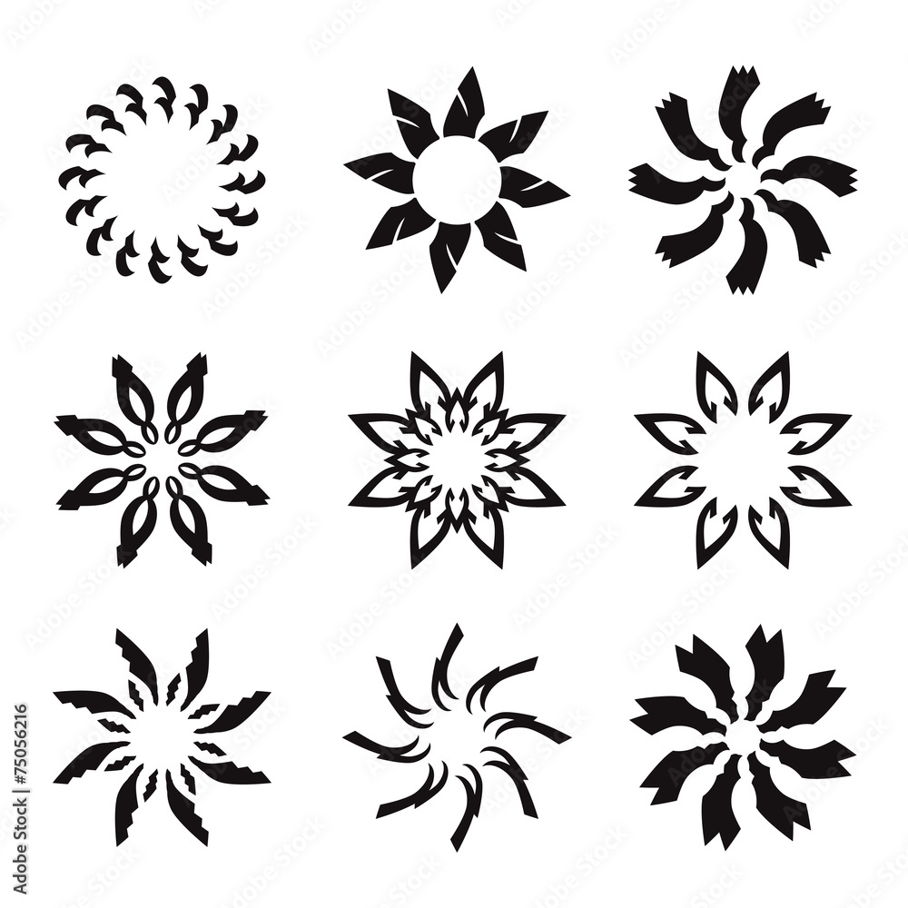 Set of black geometric flowers Set of black geometric flowers