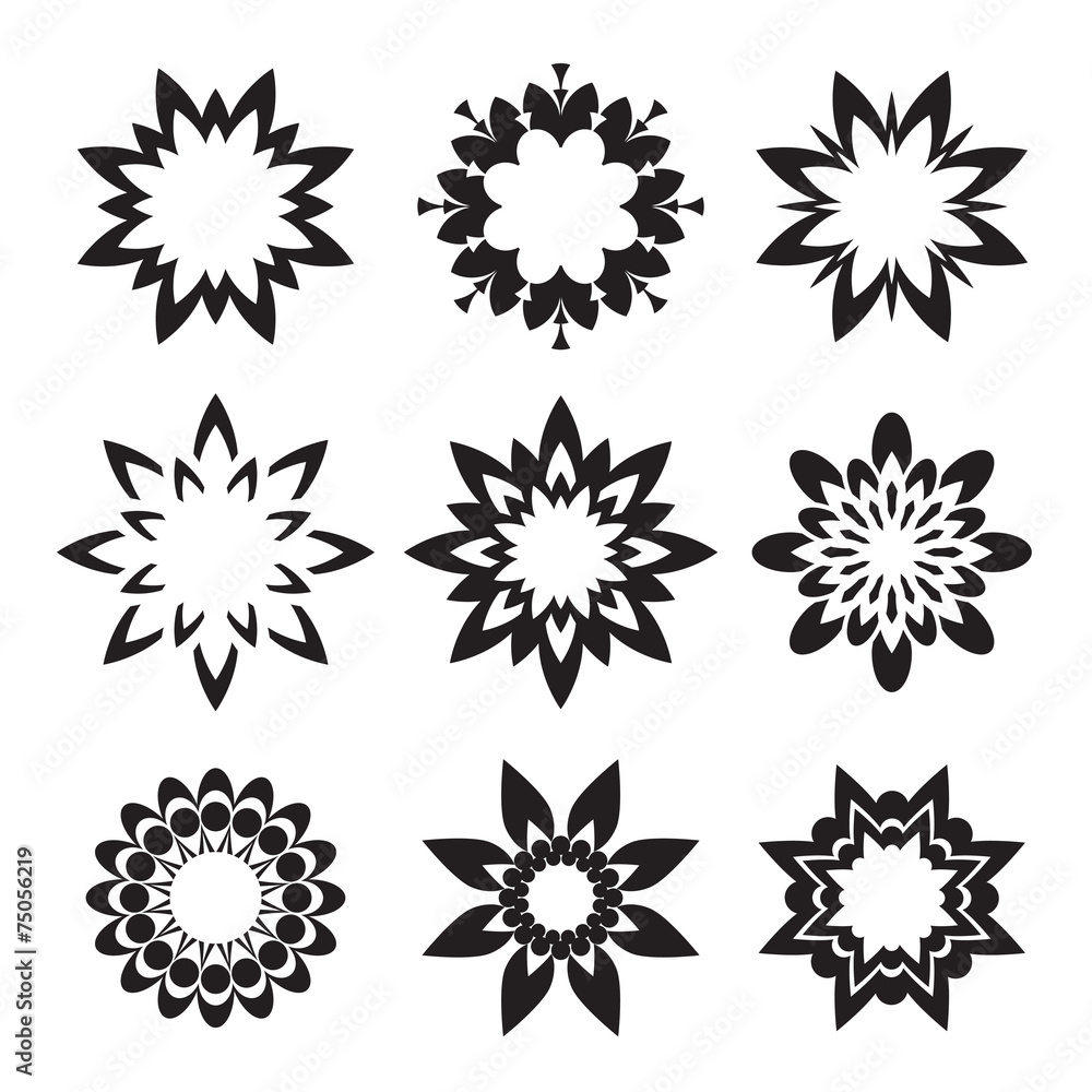 Set of black geometric flowers Set of black geometric flowers