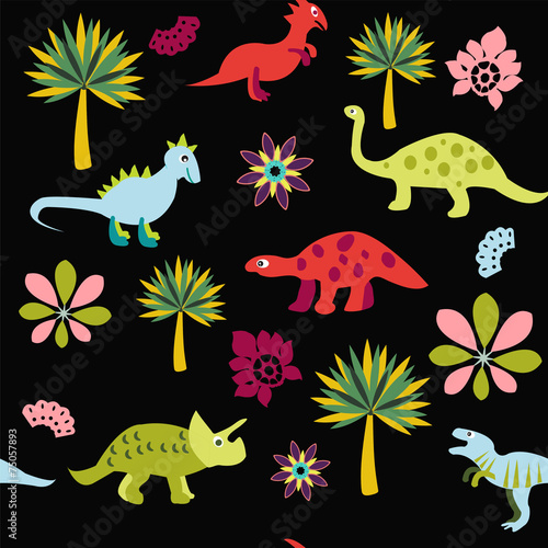 pattern with Cute Cartoon Dinosaurs