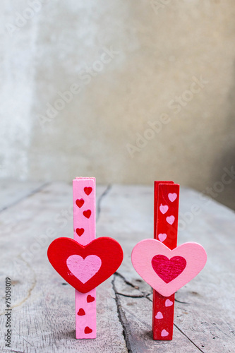 Colorful hearts on wooden