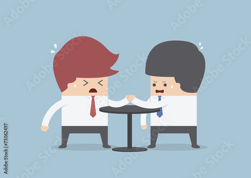 Businessmen in arm wrestling, Business competition concept