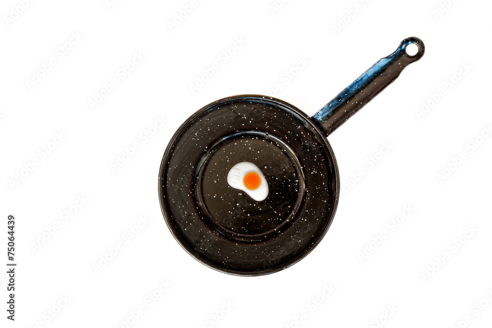 gummy fried egg in pan on white background gummy fried egg in pan on white background