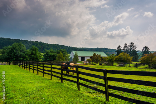 Dark clouds over a farm in rural York County, Pennsylvania.