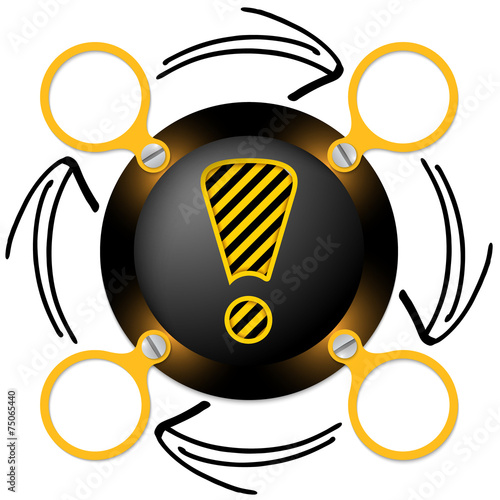 dark circular frame for text with arrows and exclamation mark