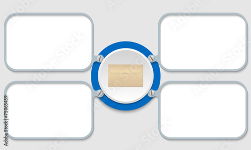 four blue frame for text and envelope