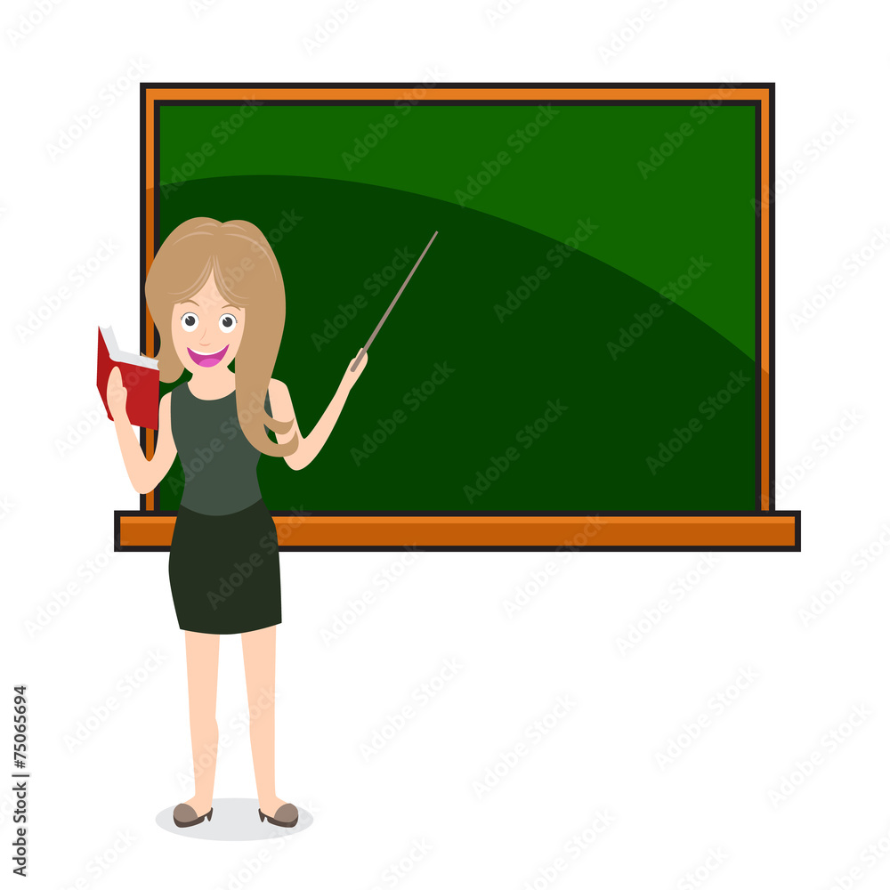 woman teacher at a chalkboard. Holding book and stick. woman teacher at a chalkboard. Holding book and stick.
