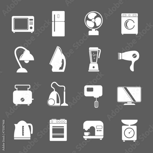set of household appliances flat icons with a washing machine st