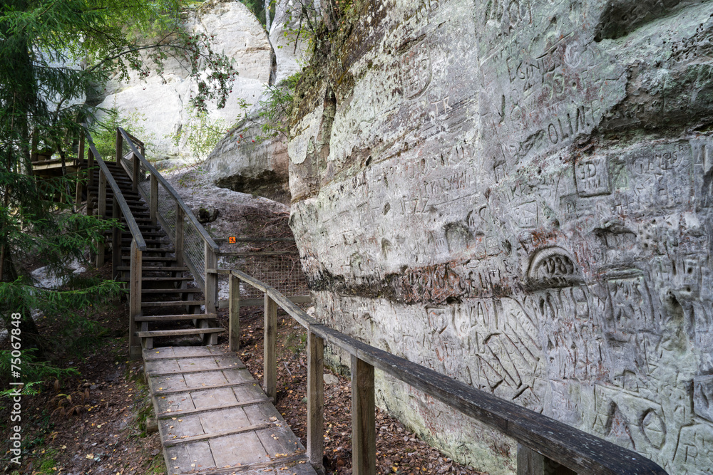 ancient sandstone cliffs in the Gaujas National Park, Latvia