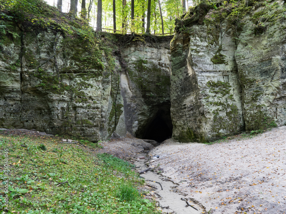 ancient sandstone cliffs in the Gaujas National Park, Latvia ancient sandstone cliffs in the Gaujas National Park, Latvia