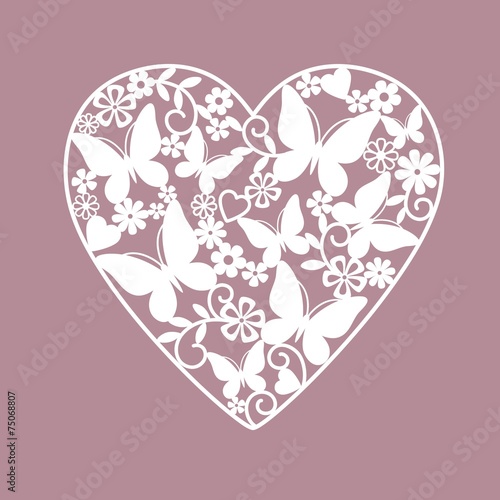 heart from flowers and butterflies