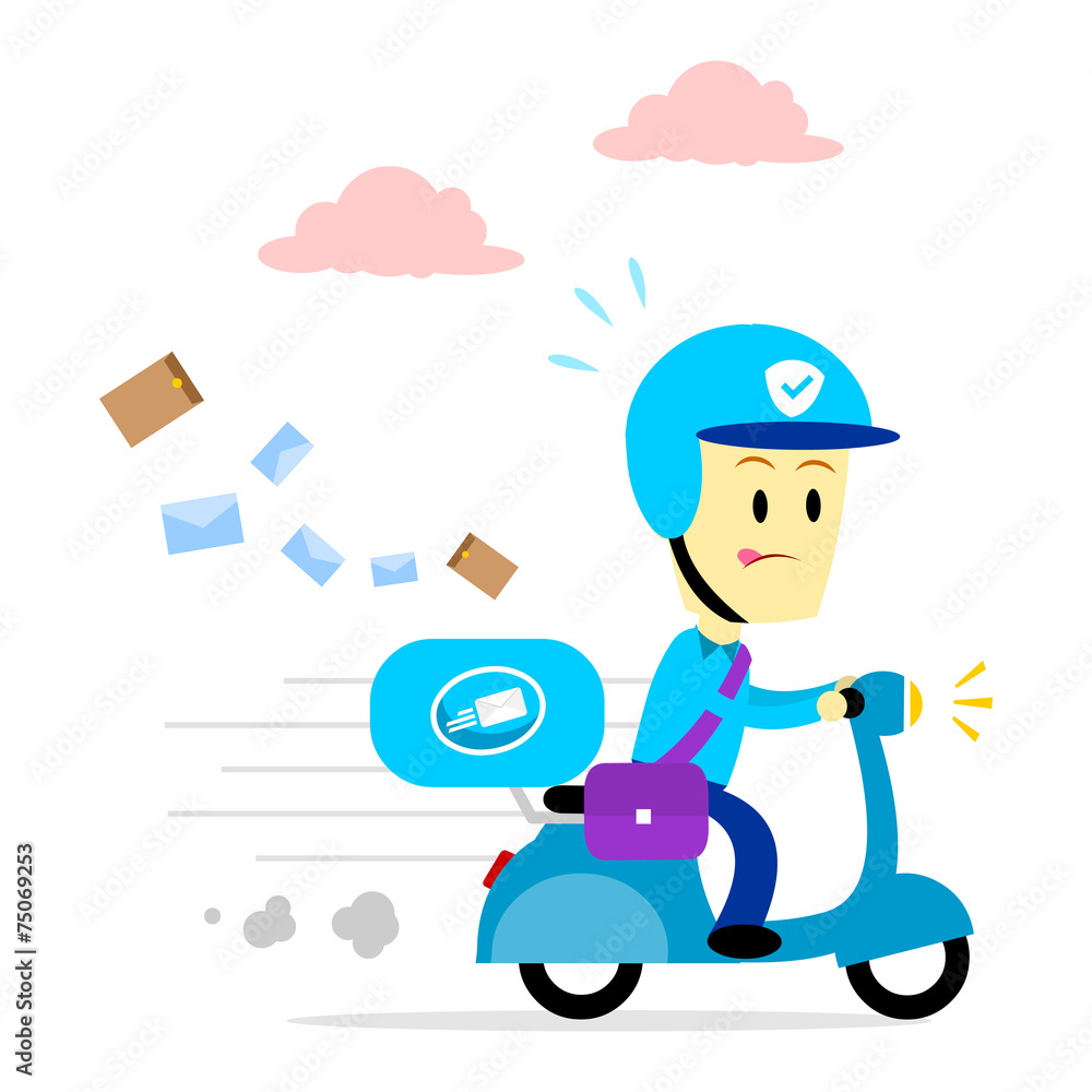 Postman Delivering Mail By Driving Motorcycle Postman Delivering Mail By Driving Motorcycle