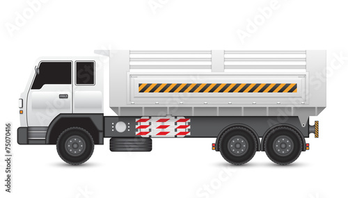 Dump truck vector illustration. May called tipper truck, dumper trailer or tip lorry. Heavy machine equipment or vehicle for construction to load, unload, carrier and delivery sand, rock and gravel.