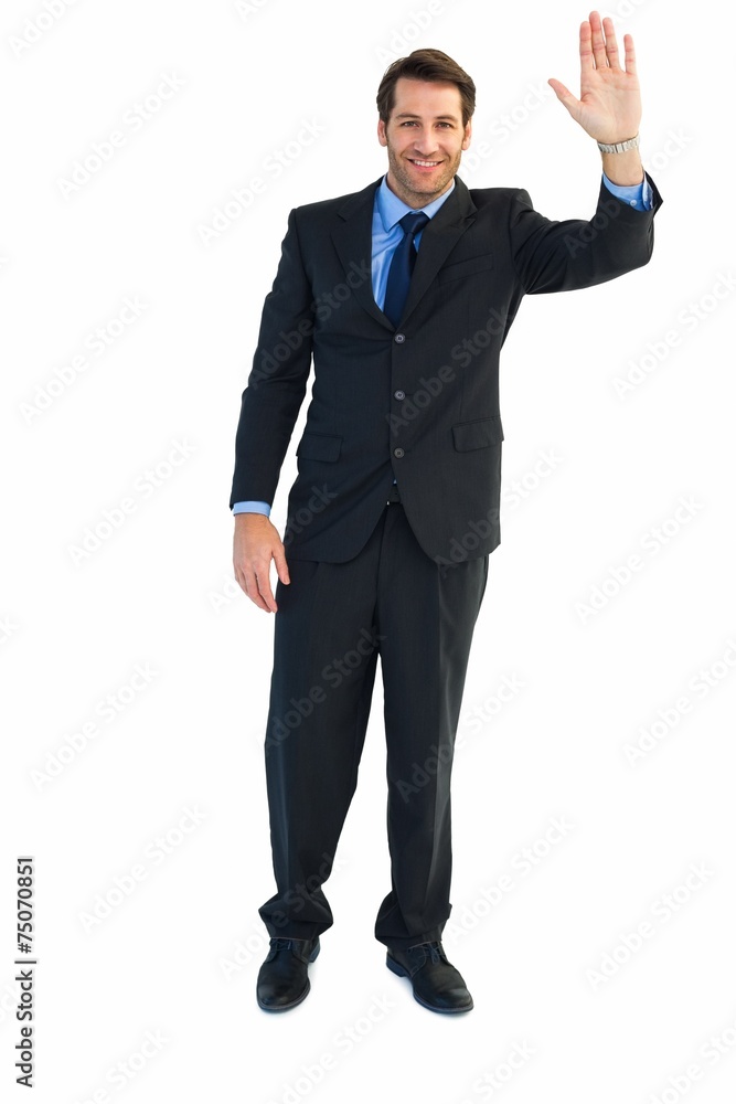 Smiling businessman salute with hand up Smiling businessman salute with hand up